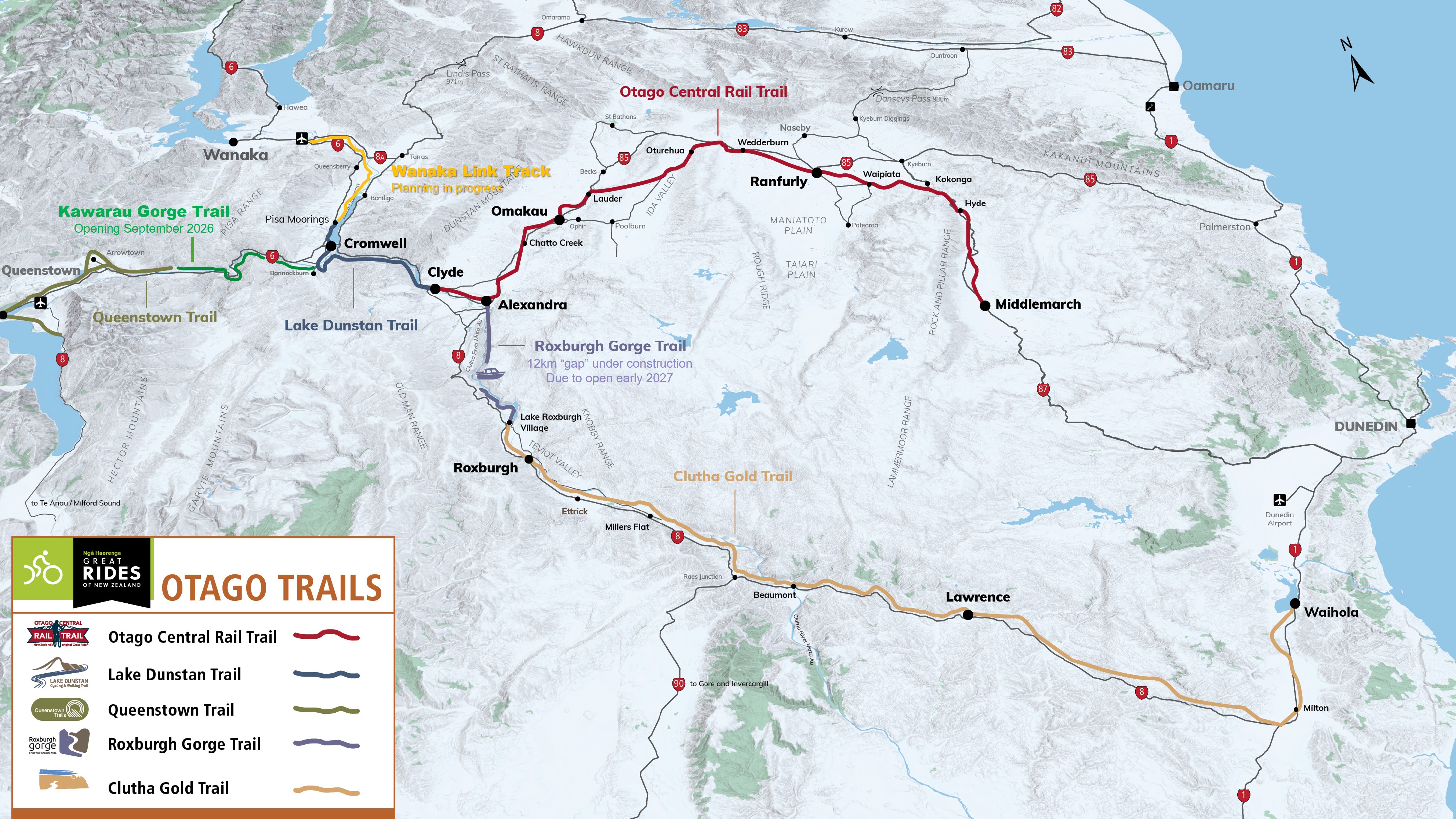 Otago Cycle Trails Map of the Great Rides